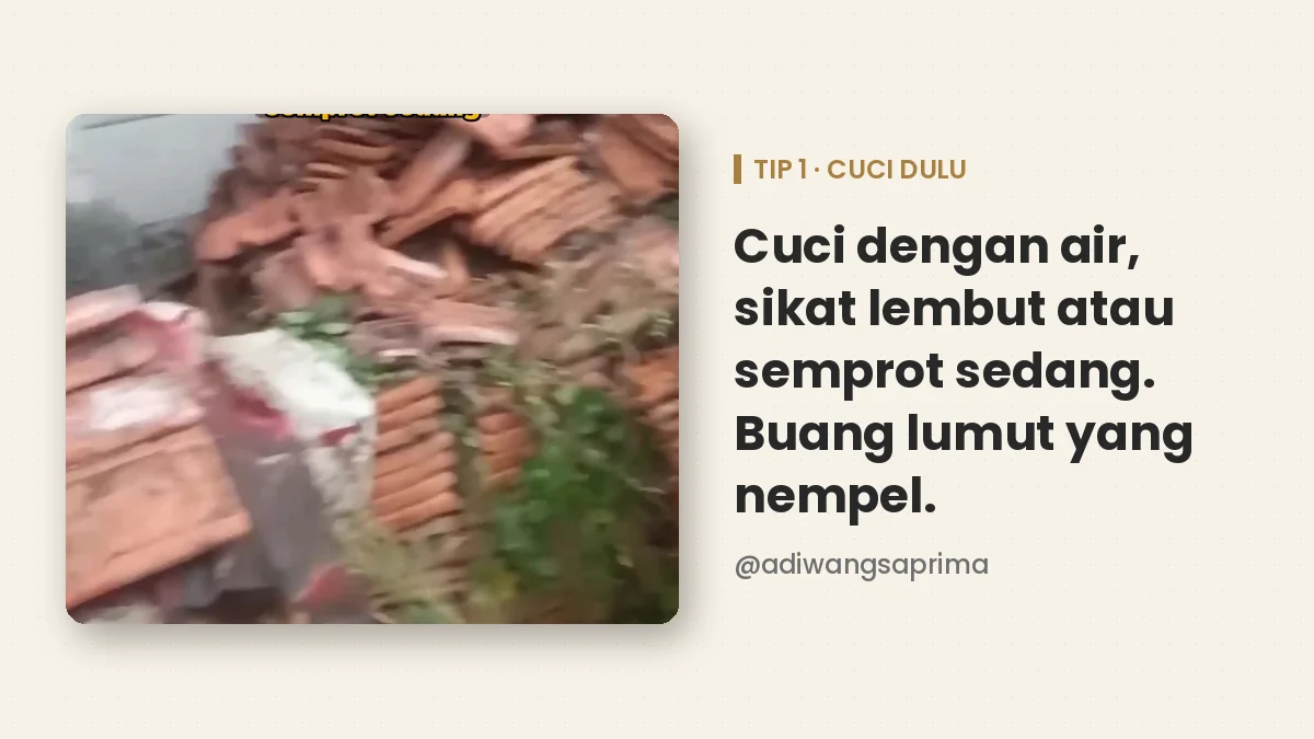 Cuci dan sikat pagar panel beton yang berlumut sebelum dicat
