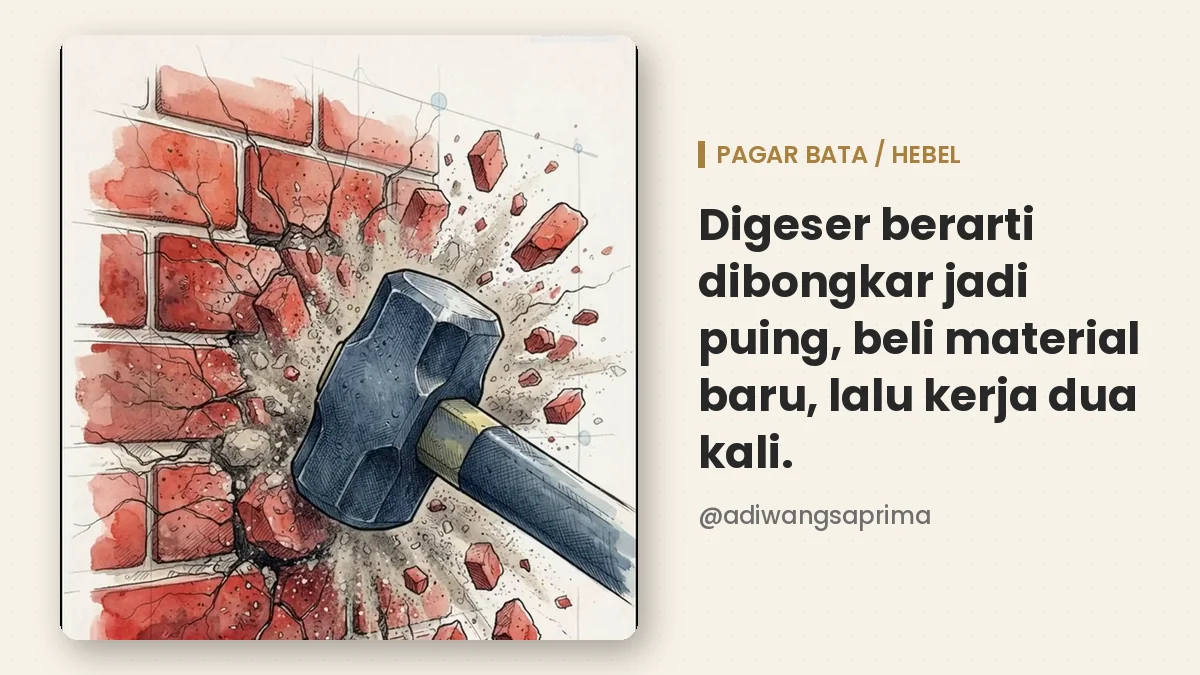 Pagar bata atau hebel yang digeser harus dibongkar jadi puing dan dibangun ulang