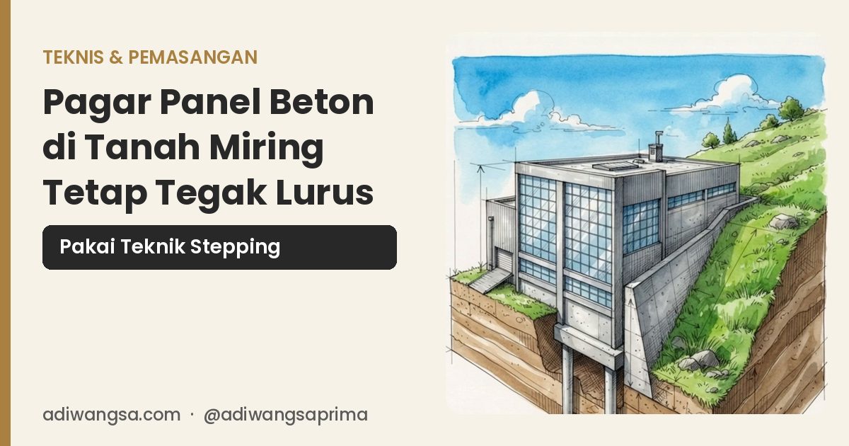 pagar panel beton tanah miring dengan teknik stepping