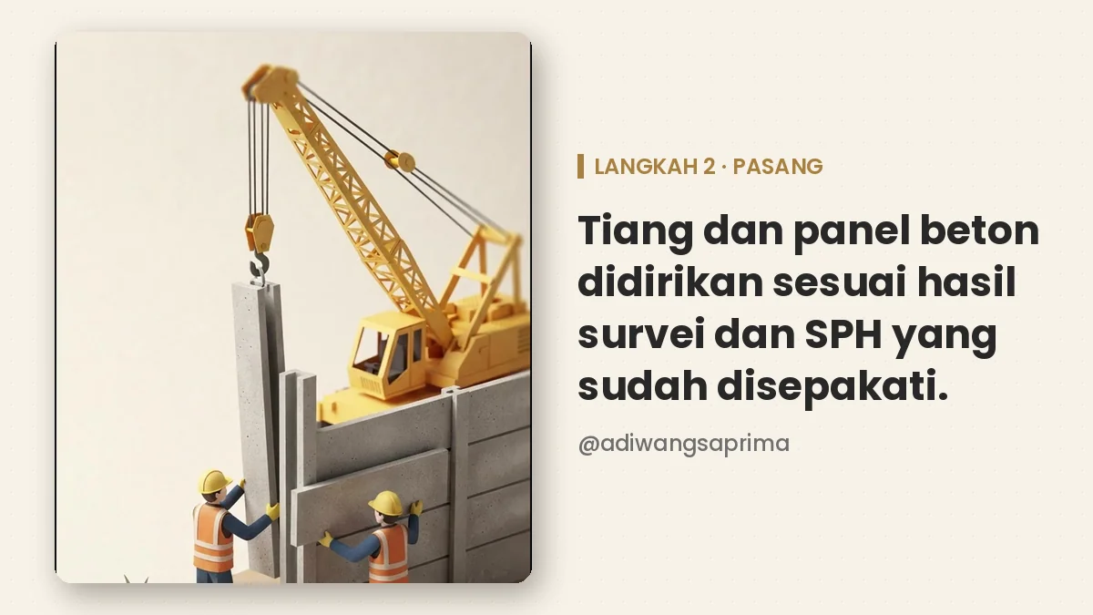 pemasangan tiang dan pagar panel beton di lapangan