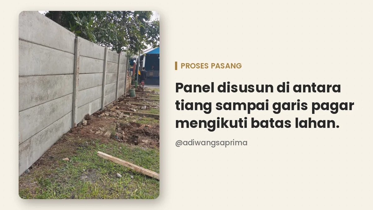 Proses pemasangan panel beton di antara tiang di Bojonggede