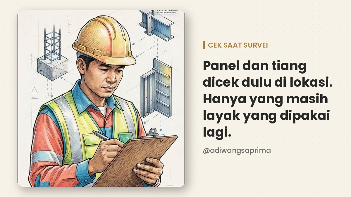 Survei kondisi panel dan tiang sebelum bongkar pasang pagar panel beton